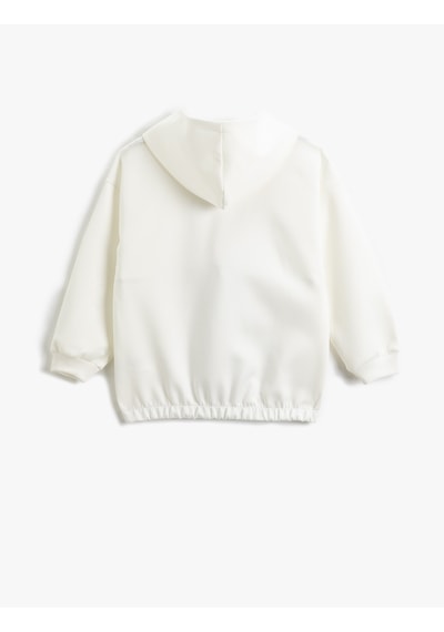 Koton Oversize Kapşonlu Sweatshirt Baskılı Sucuba Kumaş Detaylı Cepli Ekru 3wkg10725ak