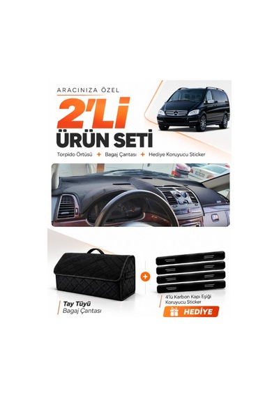 E-biz Mercedes Viano W639 2003-2014 Uyumlu Torpido Örtüsü + Tay Tüyü Bagaj Çantası - Siyah - Mb022