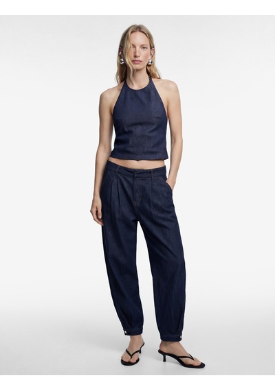 Koton Kolsuz Pamuklu Denim Halter Yaka Bluz Koyu İndigo 6sal30011md Dark Indigo