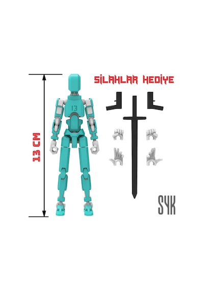 Robot 13 Dummy Turkuaz Beyaz Tüm Eklemleri Hareketli Aksiyon Figürü Oyuncak
