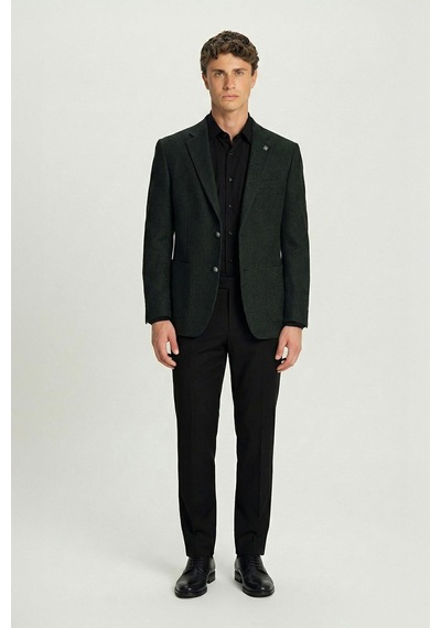 Erkek Yeşil Dar Kesim Slim Fit Yünlü Dokuma Torba Cep Mono Yaka 4 Drop Ceket