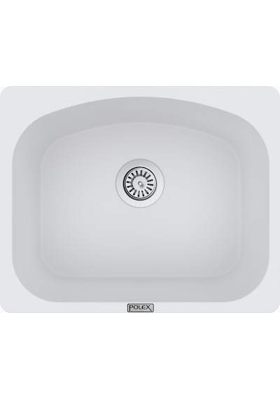 Polex Cristalüx Granit Evye P-OL60 Beyaz Tezgah Altı Ve Tezgah Üstü Kare Mutfak Evyesi 60x49.5 CM