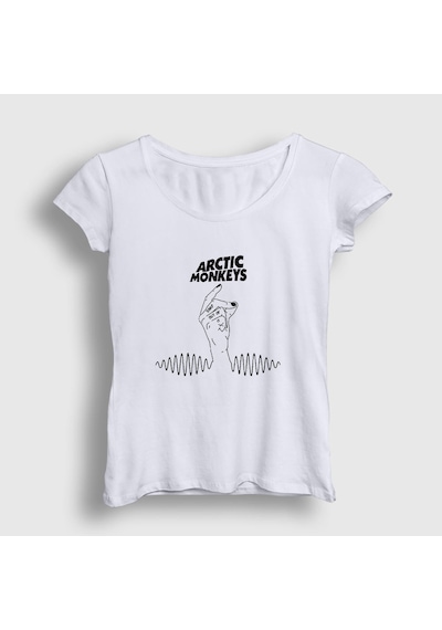 Presmono Kadın Snap Arctic Monkeys T-shirt Beyaz