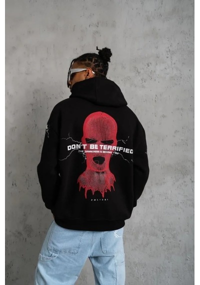 Veraura Lifestyle Erkek Maske Baskılı Kapüşonlu Sweat - Siyah