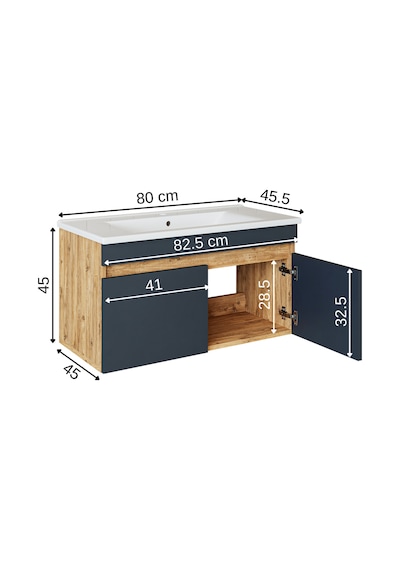 Roomart '' Lavabolu '' Atlantik - Antrasit Mdf 85 Cm Banyo Dolabı Atlantik Çam - Antrasit