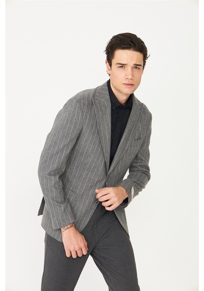 Gri Çizgili Spor Blazer Ceket Gri
