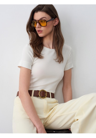 Dilvin 32637 Bisiklet Yaka T-shirt-ekru