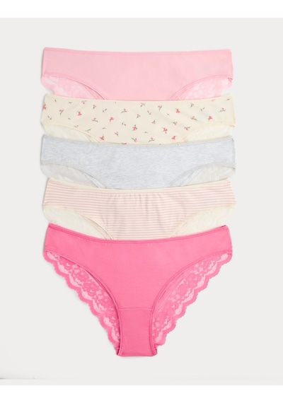 Marks & Spencer 5'li Dantel Detaylı Brazilian Külot Seti T61005184B Pembe Mix