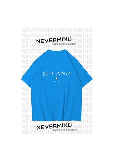 Nevermind Unisex Baskılı Oversize %100 Pamuk T-shirt Bebe Mavisi