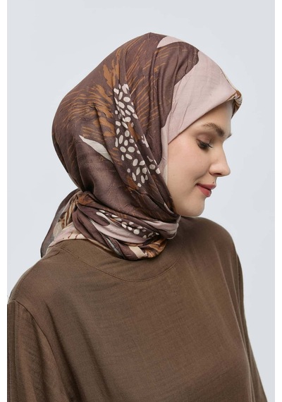 Moda Kaşmir Şakayık Desen Bambu Eşarp KAhverengi
