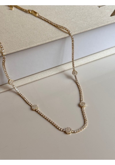 Zirkon Taşlı Oval Gold Kolye Çelik Kadın Altın