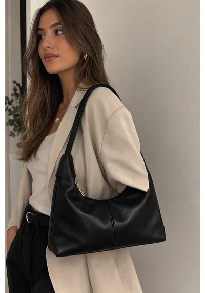 Elan Kadın Çanta Premium Şık Orta Boy Kol Ve Omuz Çantası Siyah Siyah