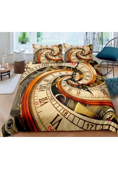 Clock Tek Kişilik 3 Parça Saten & Pamuk Nevresim Takımı