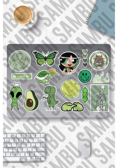 Green Aesthetic Temalı Sticker Etiket Seti 1 - Yeşil Sticker - Laptop Notebook Telefon Genel