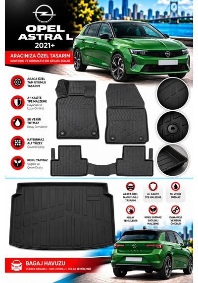 Opel Astra L 2026 Model Havuzlu Paspas Takımı + Bagaj Havuzu -modx-