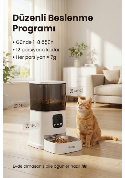 Otomatik Mama Kabı Wifi Kontrollü 6l Akıllı Kedi & Köpek Mama Makinesi