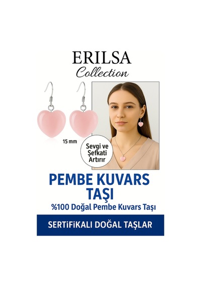 Sertifikalı Kalp Model Pembe Kuvars Küpe Sevgi, Şefkat Ve Duygu Çok Renkli