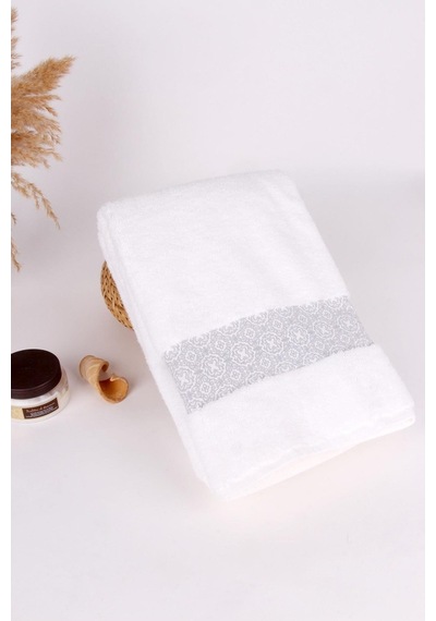 Baveno Pamuk 70X140 Beyaz Barok Desen Banyo Havlusu