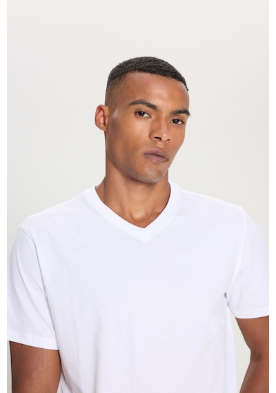 Ac&Co / Altınyıldız Classics Slim Fit Dar Kesim V Yaka Pamuklu Erkek Tişört Beyaz