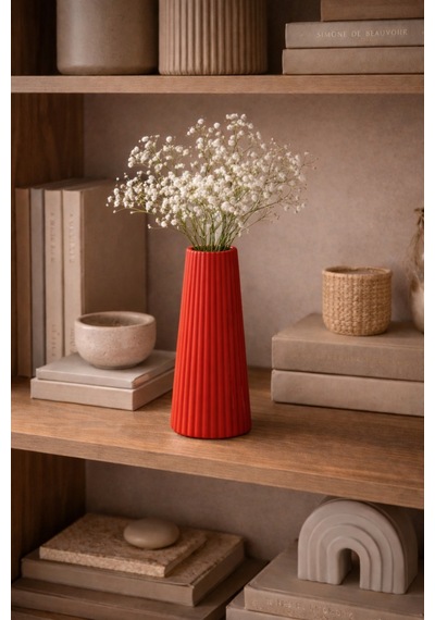 Modern Beyaz Vazo Güne Sade Bir Başlangıç 17.8 7.7 Cm Kırmızı