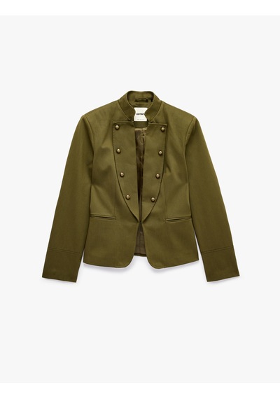 Koton Süs Düğmeli Gabardin Napolyon Ceket Slim Fit Pamuklu Uzun Kollu Haki 7wak20279ew