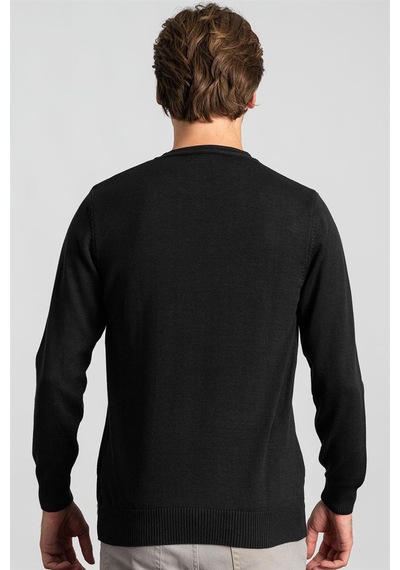 Tudors Slim Fit Dar Kesim Bisiklet Yaka Erkek Kazak-22819 Siyah