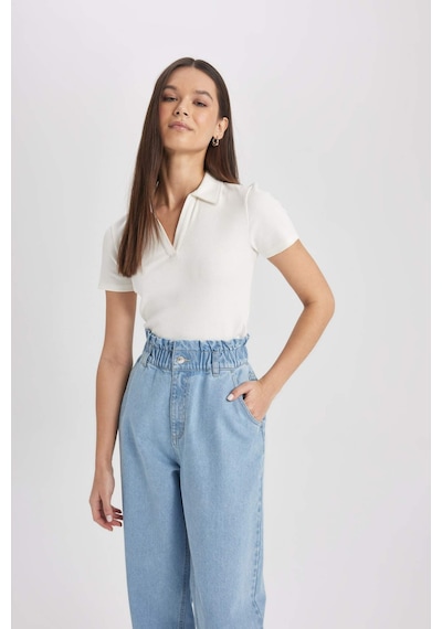 DeFacto Fitted Polo Yaka Fitilli Kaşkorse Kısa Kollu Beyaz Tişört A0379AX25SMWT32 DeFacto Fitted Polo Yaka Fitilli Kaşkorse Kısa Kollu Beyaz Tişört A0379AX25SMWT32