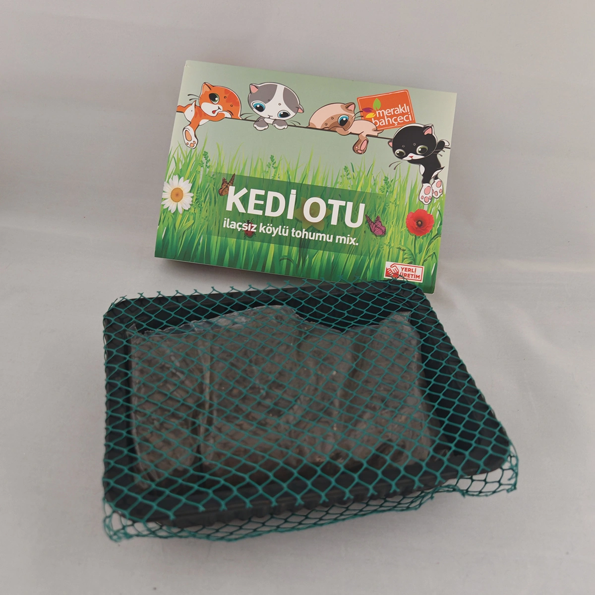 Kedi Otu Kit Kedi Çimi Set - Toprak, Saksı, Koruyucu File Ve Tohum Seti