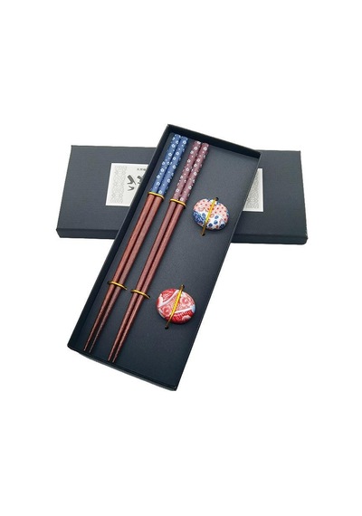Valkyrie 2 Çift Doğal Ahşap Yemek Çubuğu Seti Seramik Çubuk Tutacaklı Kutulu Japon Chopstick Seti