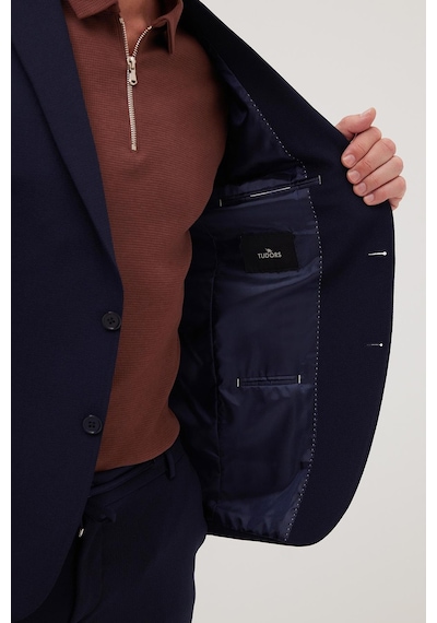 Tudors Erkek Regular Fit Lacivert Esnek Likralı Kumaş Mono Yaka Torba Cepli Takım Elbise-41311 Lacivert
