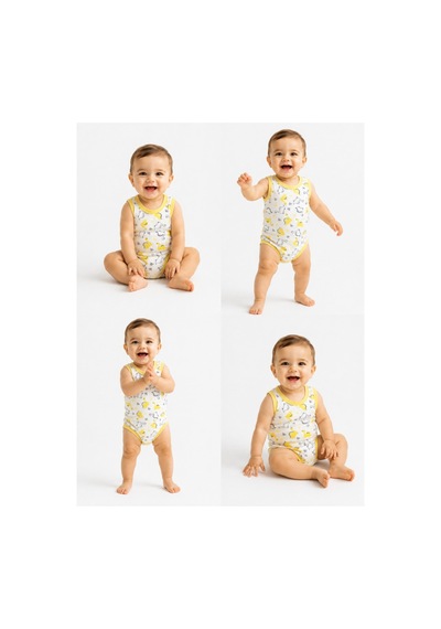 Rkek Bebek Dinozor Desenli Atlet Body Yazlık Pamuklu Çıtçıtlı Bebek Zıbını Sarı
