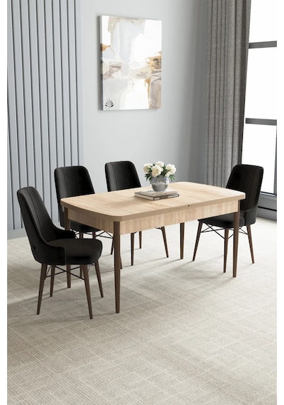 Zümra Serisi, Meşe Desen 80x132 Açılabilir Mdf Mutfak Masası Takımı 4 Adet Sandalye Siyah Zümra Serisi, Meşe Desen 80x132 Açılabilir Mdf Mutfak Masası Takımı 4 Adet Sandalye Siyah