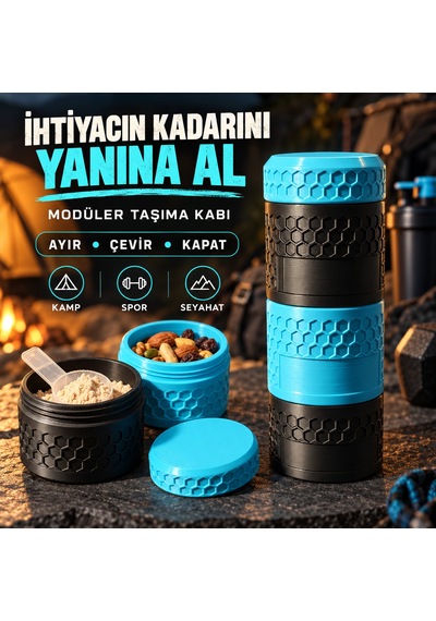 Modüler Bölmeli Çevirmeli Kapaklı Taşıma Ve Saklama Kabı Kamp, Spor Ve Seyahat Turkuaz