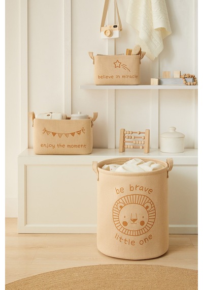 Ocean Home Textile 3'lü Çocuk Odası Sevimli Aslan Jüt Keten Kumaş Sepet Set 1 Adet 24 x 17 x 14 / 1 Adet 30 x 21 x 18 / 1 Adet 33 x 40 cm