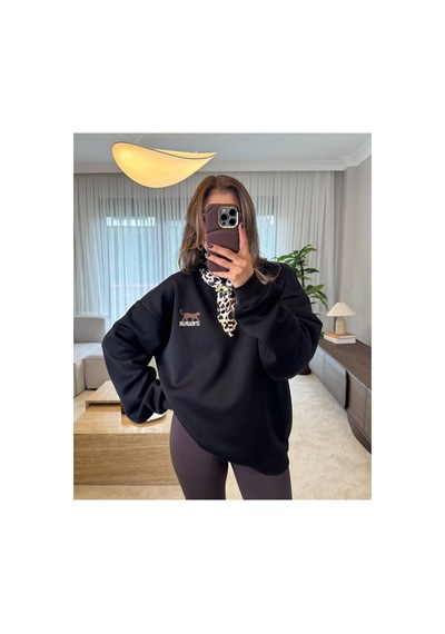 Rouge Basic Fularlı Sweatshırt Siyah