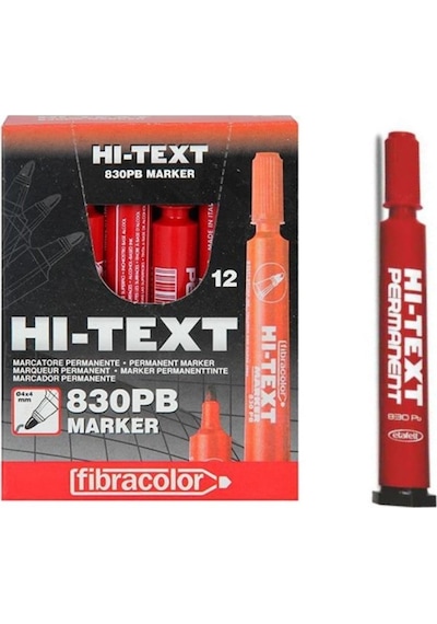 Hi-Text 830Pb Yuvarlak Uçlu Permanent Koli Kalemi -Kırmızı 12'Li