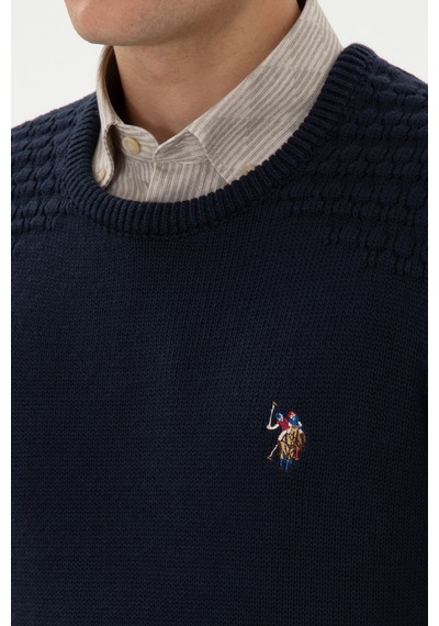 U.S. Polo Assn. Erkek Slim Fit Bisiklet Yaka Lacivert Kazak 50314975-VR033