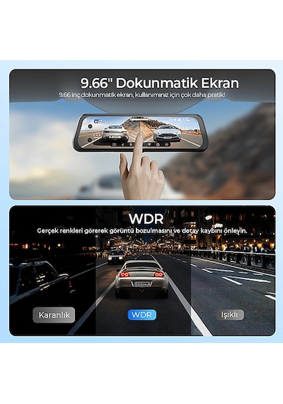 Azdome Ar09 4k 2 Kameralı 9.6 İnç Dokunmatik Ekran Tam Ayna Araç İçi Kamera