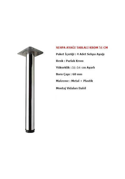 Masa ve Sehpa Ayağı Krom Anaokulu Sınıfları için 51 cm 4 Adet