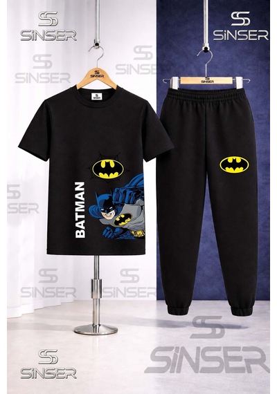 Ss Sinser Çocuk Batman Yan Yumruk Yazı Byk Baskılı Tişort Eşofman Takımı Siyah