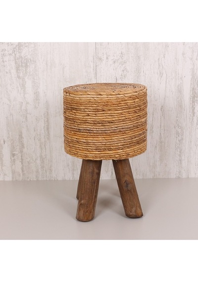Muz Yaprağı Puf & Stools-doğal Teak Ağacı Gövde 32x50 Cm Bej