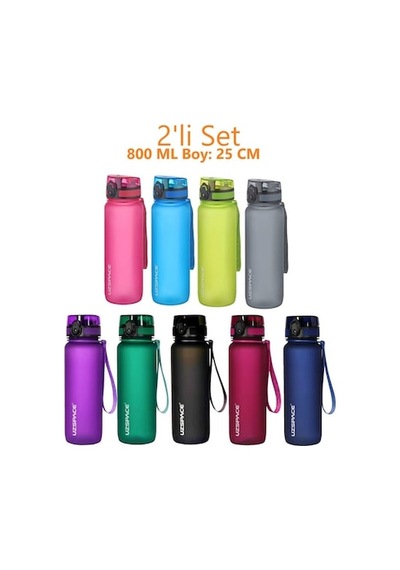 Uzspace Tritan Bpa'sız 25 CM Su Matarası 2'li Set 800 ML