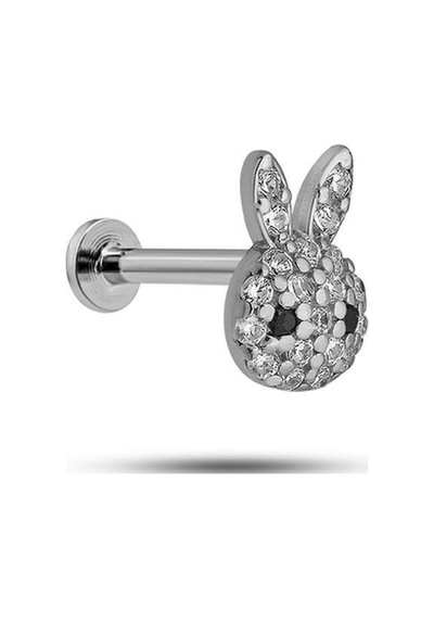 925 Ayar Gümüş Rodyumlu Minimal Zirkon Taşlı Tavşan Tragus Piercing Küpe Gümüş