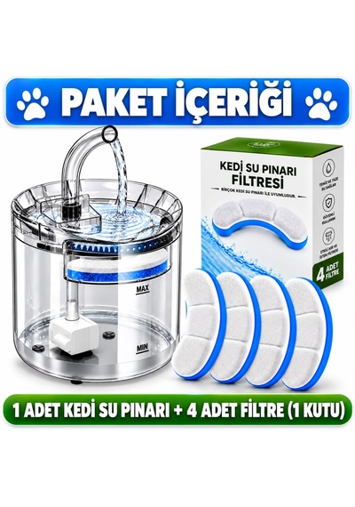 Multizone Otomatik Kedi Köpek Su Pınarı Çeşmesi Şelalesi Hareket Sensörlü Sessiz Su Sebili 4 Adet Kedi Su Pınarı Filtresi