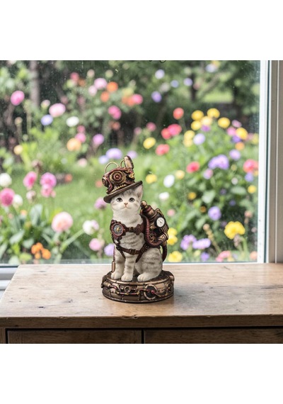Wıse Steampunk Kedi Dekoratif Obje Poliresin Koleksiyon Biblosu 17,5 Cm -