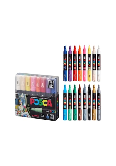 Uni Posca 0.7 Subazlı Boyama Markörü 16'lı