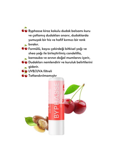 Byphasse Kiraz Aromalı Nemlendirici Renkli Dudak Bakım Kremi 4.8 G