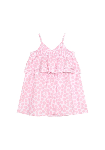 Pembe Puantiye Kız Çocuk Poplin Fırfırlı Askılı Elbise