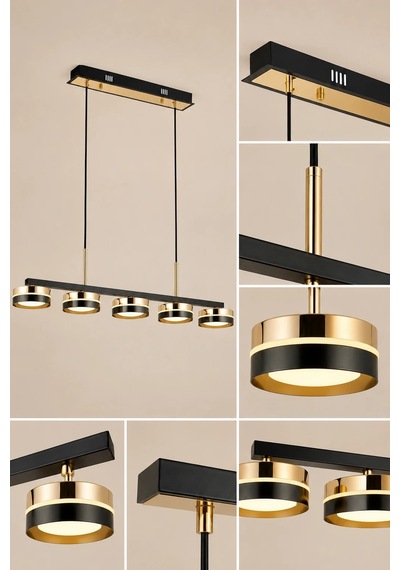 5'li Modern Premium Gold 3 Renkli Ledli Sarkıt Avizesi Salon Mutfak Yemek Masası Şık Modelleri 100w Siyah