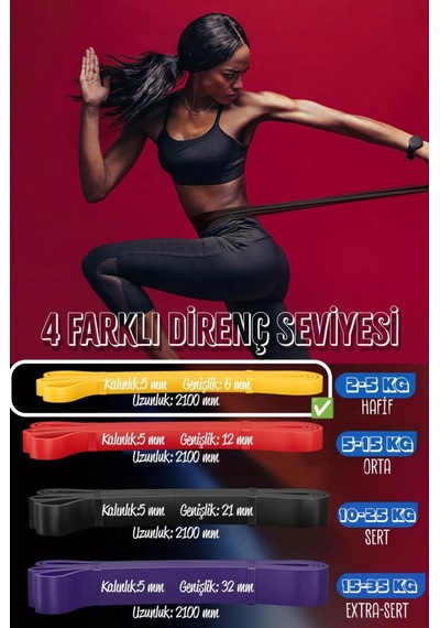 5 Kg Sarı Direnç Bandı Kas Geliştirme Pilates Lastiği Hafif Sert Fitness Egzersiz Bandı Sarı